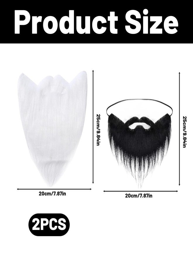 RupeeRise 2 Pcs Fake Beard, Fake Mustache Set, Stick On Moustache for Halloween Costume Masquerade Party （Black and White25*20cm/9.84 * 7.87in） - Image 2